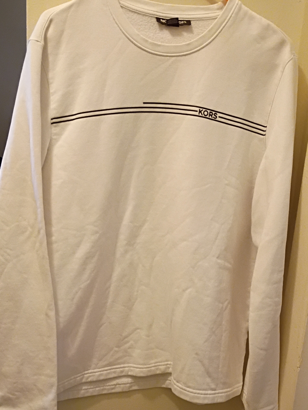 Michael Kors White Long-Sleeve Crew with Black Stripe Detail